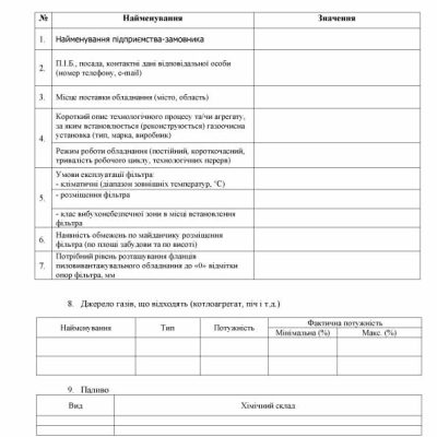 Opytuvalnyi lyst dlia elektrofiltriv